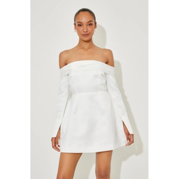 Odd Muse The Ultimate Muse Satin Bardot Mini Dress Off The Shoulder White Medium - Picture 1 of 7